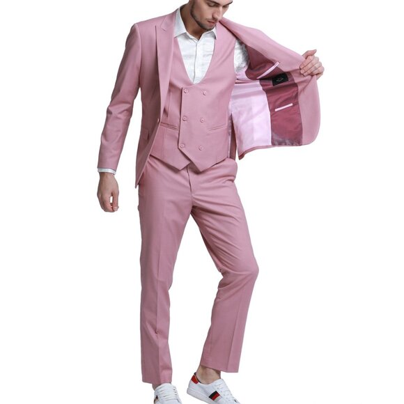 Mauve Peak Lapel Double Breasted Vest Skinny Fit Men's Suit - Picture 1 of 1